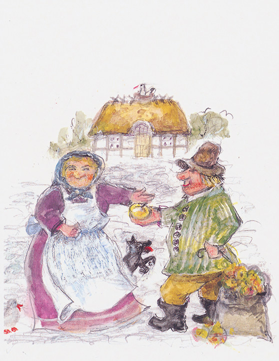 Watercolour illustration of What the Old Man Does Is Always Right by Marius Guldager