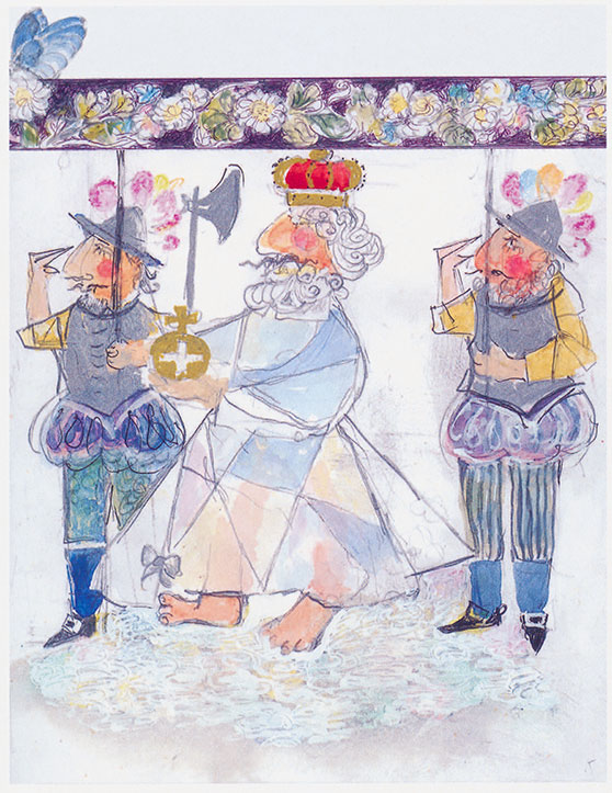 Watercolour illustration of The Emperor's New Clothes by Marius Guldager