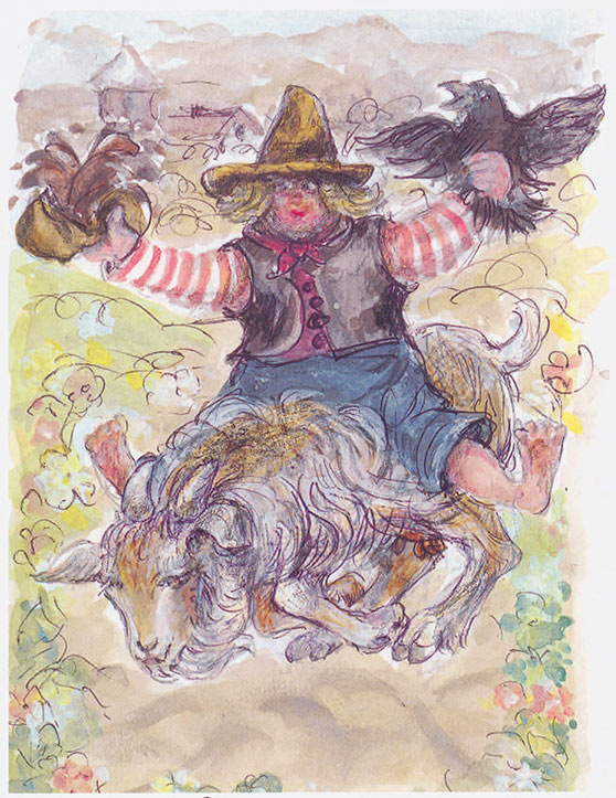 Watercolour illustration of Clumsy Hans by Marius Guldager