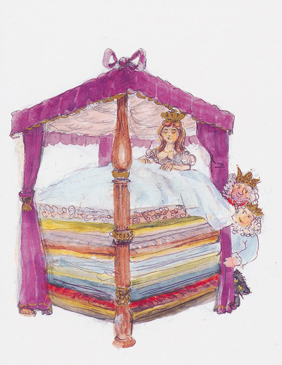 Watercolour illustration of The Princess and the Pea by Marius Guldager