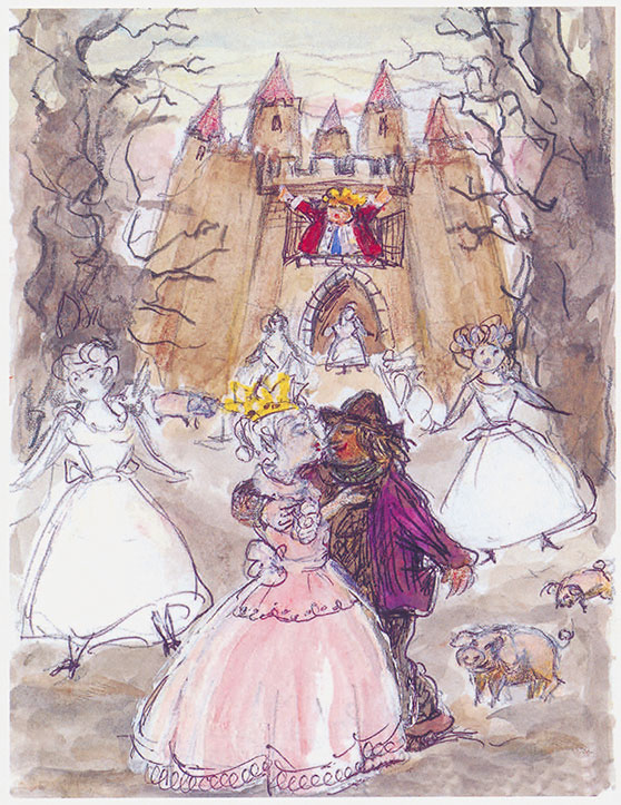 Watercolour illustration of The Swineherd by Marius Guldager